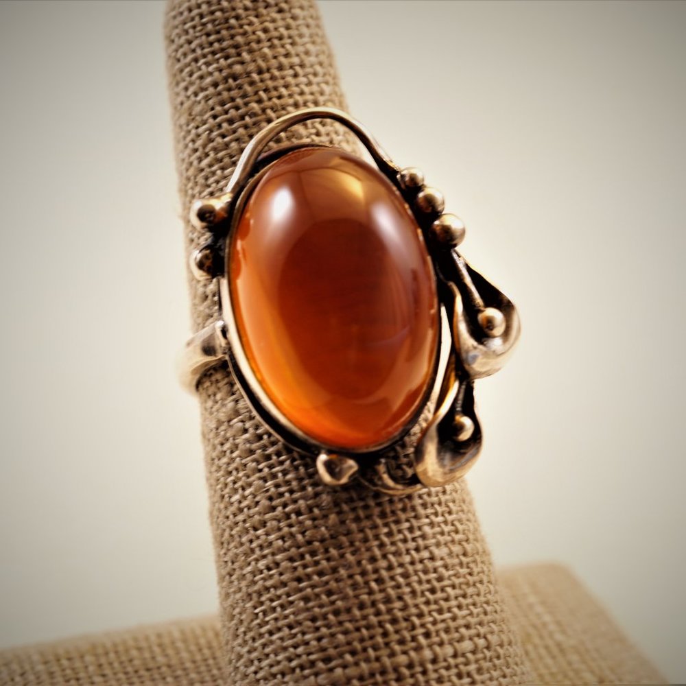 Amber Calla Lily Ring in Sterling Silver Size 7